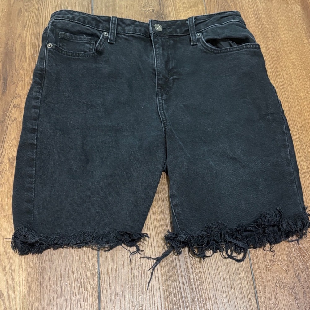 Topshop Moto Women's W30 Black Denim Bermuda Shorts Raw Hem Distressed Y2K